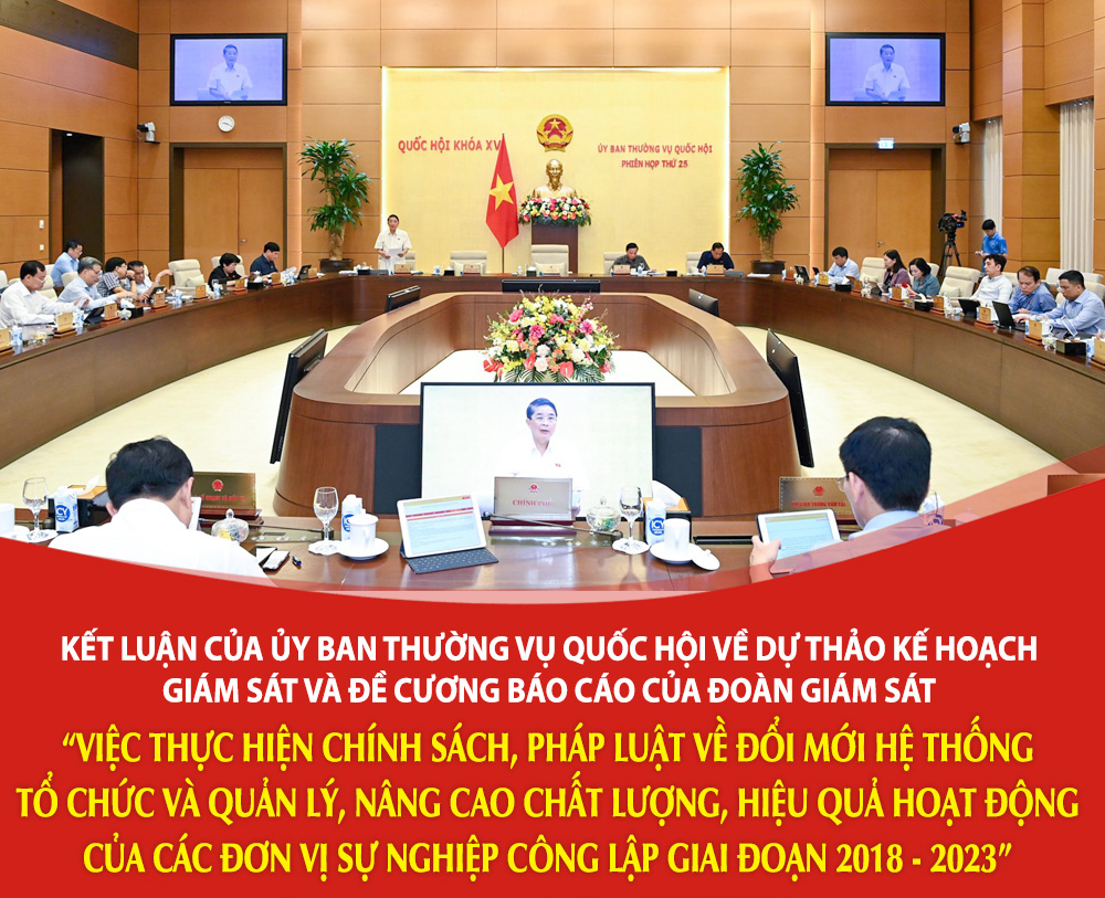 KẾT LUẬN CỦA UBTVQH VỀ DỰ THẢO KẾ HOẠCH GIÁM SÁT VÀ ĐỀ CƯƠNG BÁO CÁO CỦA ĐOÀN GIÁM SÁT VỀ HOẠT ĐỘNG CỦA CÁC ĐƠN VỊ SỰ NGHIỆP CÔNG LẬP